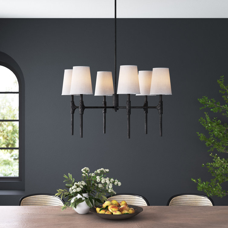 Beaumont Mini 6-Light Black Chandelier with Off-White Linen Shades