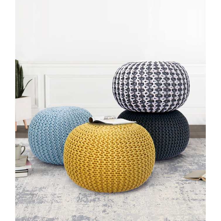 Santorini Contemporary Ivory & Grey Square Cotton Pouf