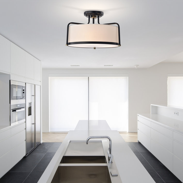 Matte Black 17.5" Contemporary Drum Pendant with Glass Diffuser