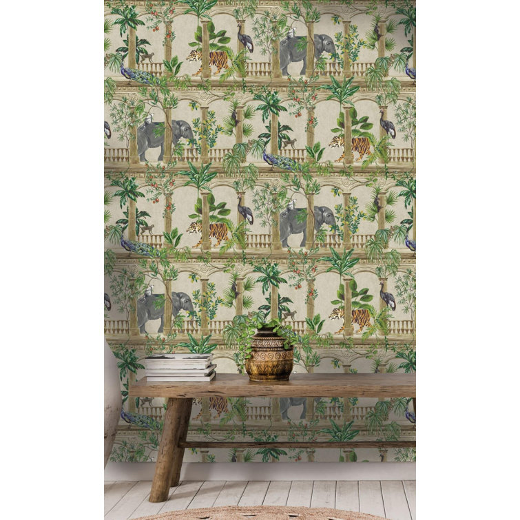 Beige and Gold Tropical Non-Woven Textured Wallpaper
