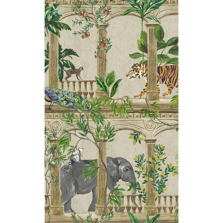 Beige and Gold Tropical Non-Woven Textured Wallpaper