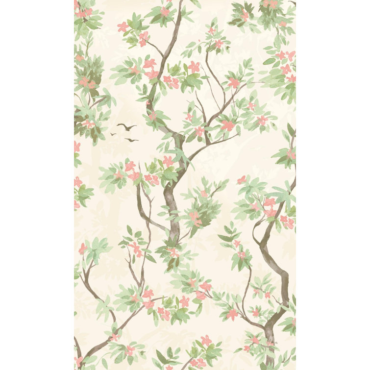 Cream and Pink Textured Non-Woven Tropical Wallpaper Roll