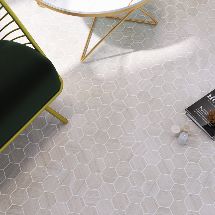 10.25" x 11.25" Beige Marble Hexagon Mosaic Tile