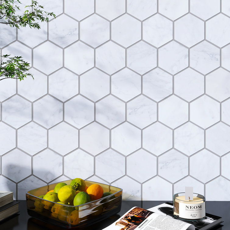 White Carrara Marble Hexagon Mosaic Wall Tile Sheet