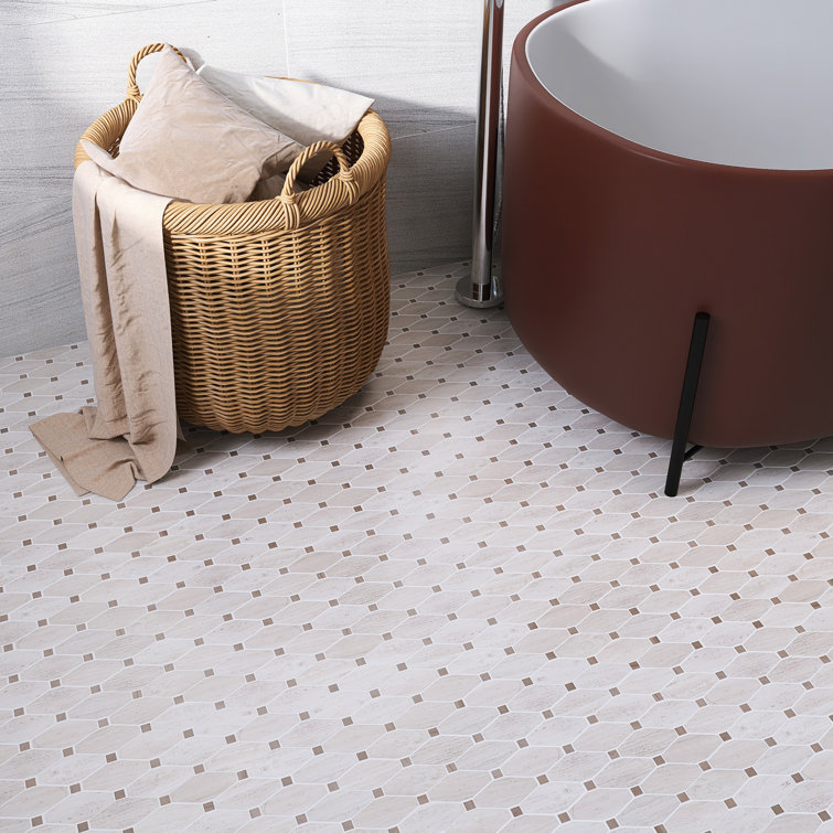Beige and Brown Marble Octagon Mosaic Wall Tile