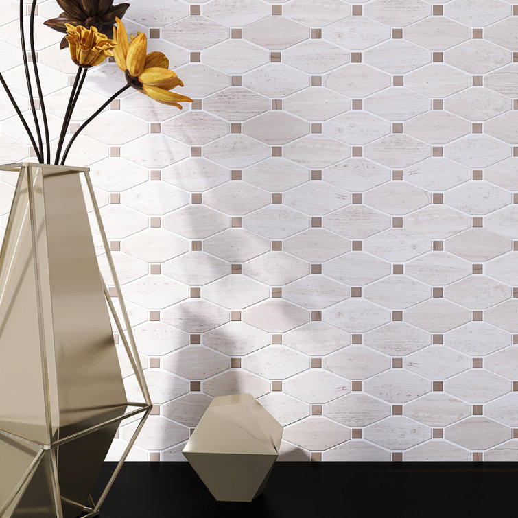 Beige and Brown Marble Octagon Mosaic Wall Tile