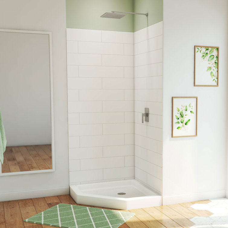 DreamStone 36" Modern Subway White Solid Surface Shower Kit