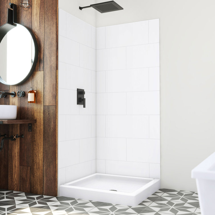 DreamStone 36" White Solid Surface Alcove Shower Kit