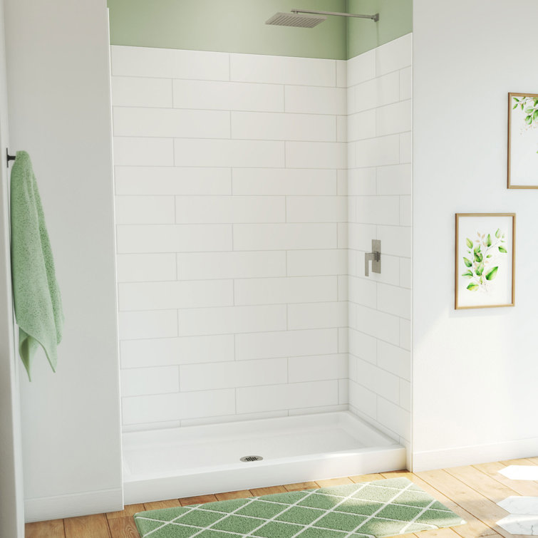 White 54" x 34" Solid Surface Alcove Shower Kit