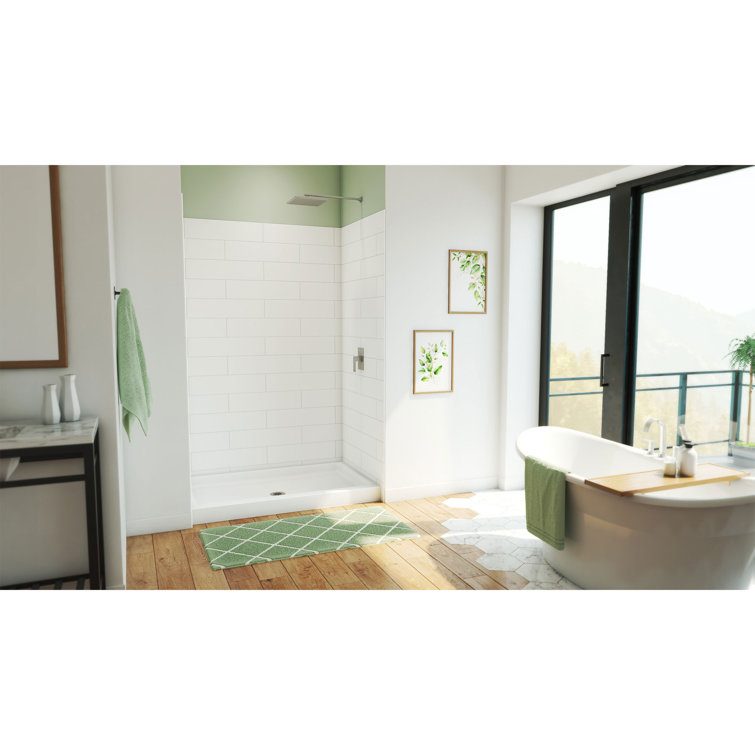 White 54" x 34" Solid Surface Alcove Shower Kit