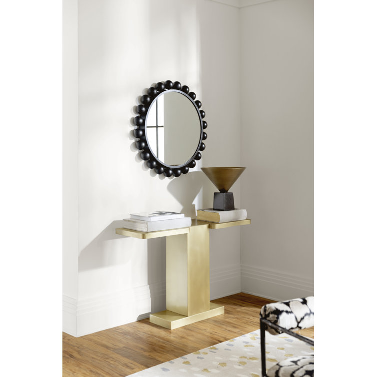 Noir Cooper 33" Round Black Metal Industrial Wall Mirror