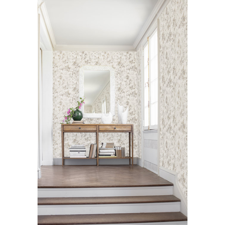 Dawn Oak Parquetry Mirrored Console Table with Storage