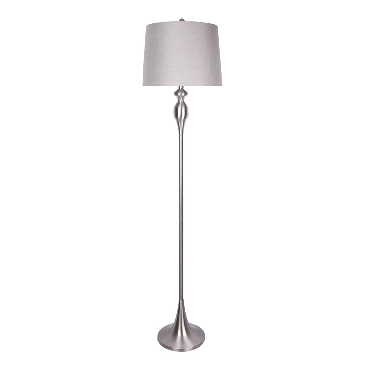63.5" Brushed Nickel Floor Lamp with Gray Linen Shade