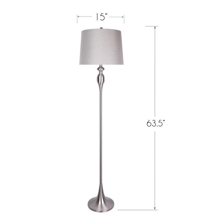 63.5" Brushed Nickel Floor Lamp with Gray Linen Shade