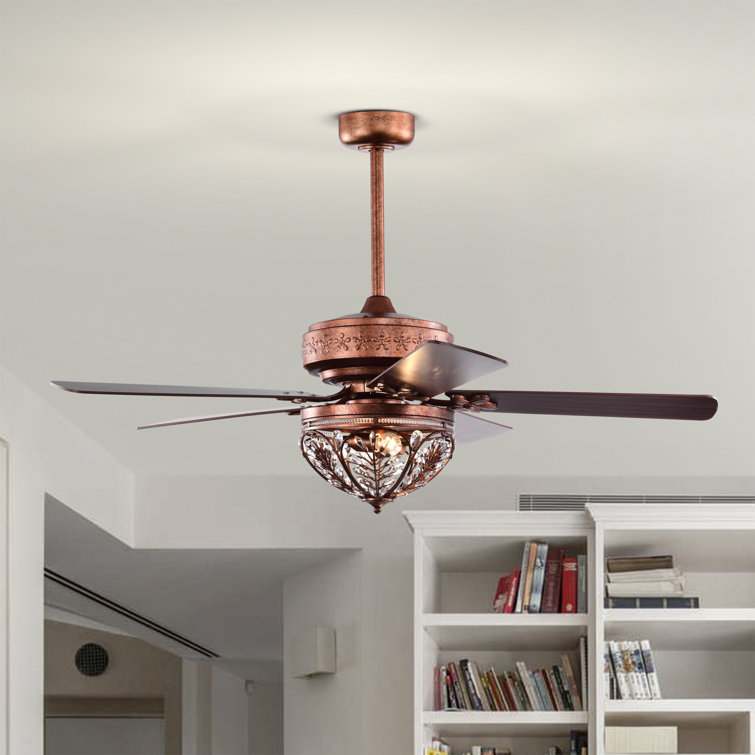 52" Antique Copper Crystal Chandelier Ceiling Fan with Remote