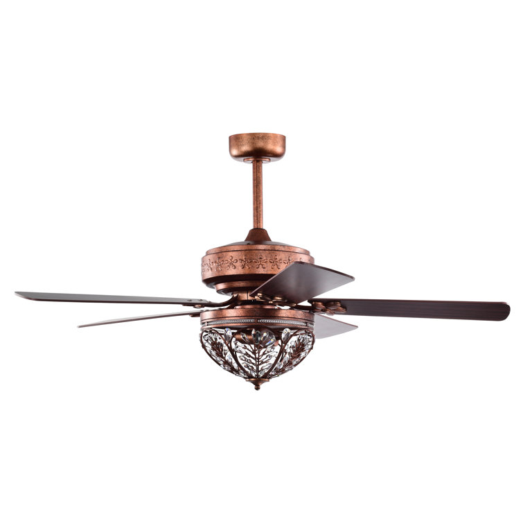 52" Antique Copper Crystal Chandelier Ceiling Fan with Remote