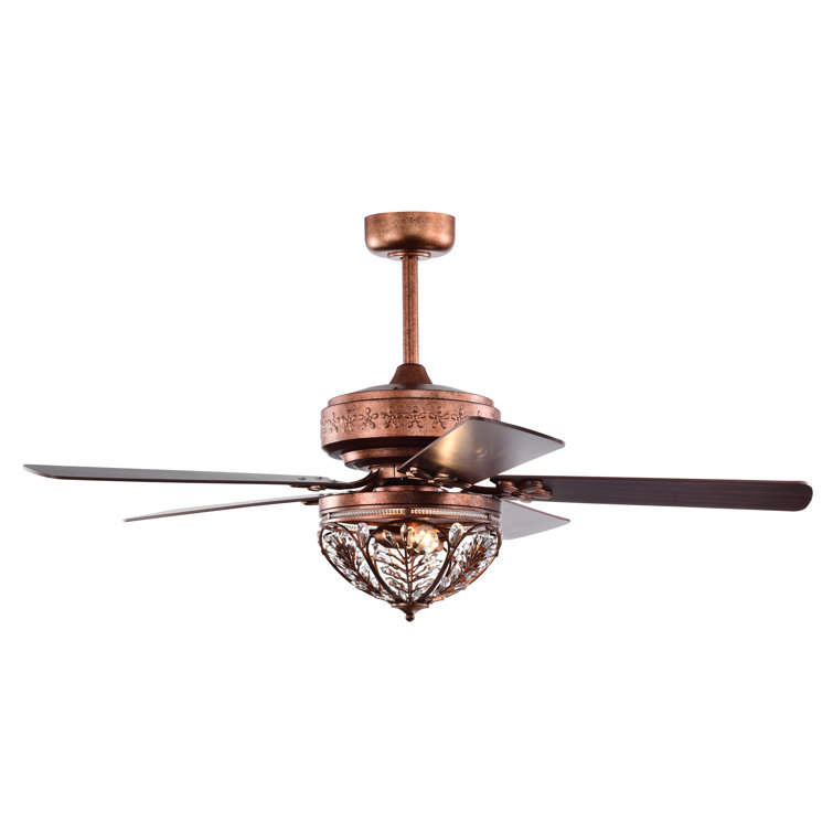 52" Antique Copper Crystal Chandelier Ceiling Fan with Remote