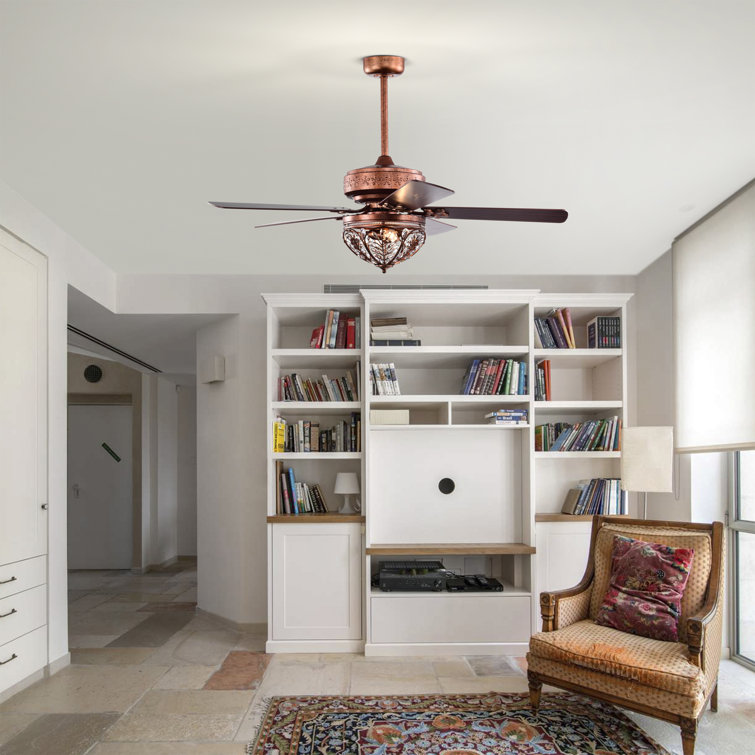 52" Antique Copper Crystal Chandelier Ceiling Fan with Remote