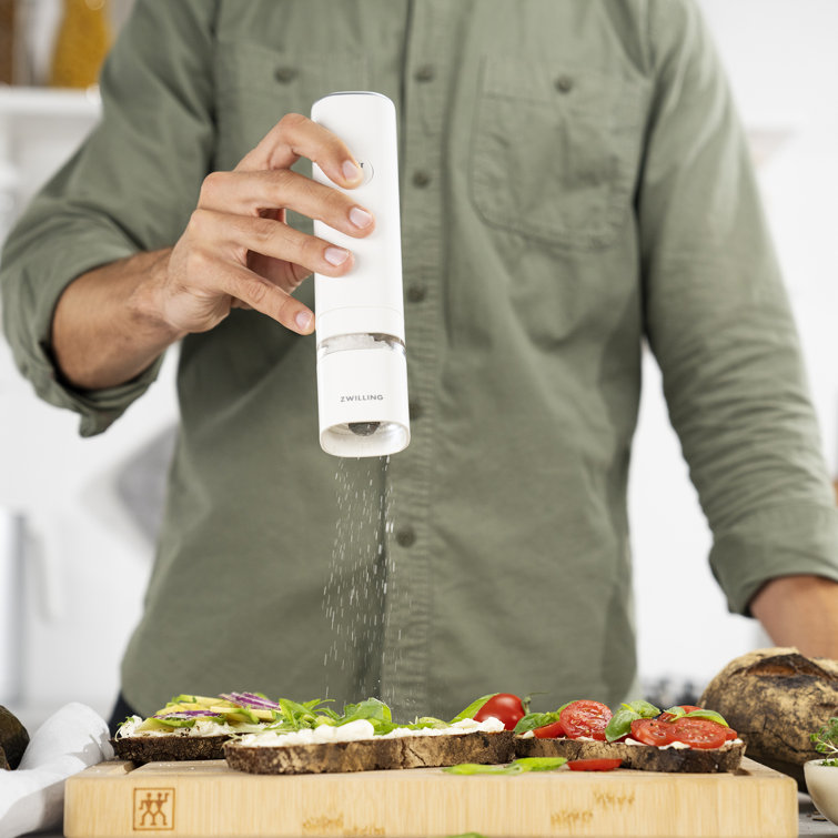 White Electric Salt and Pepper Mill with Ceramic Grinder