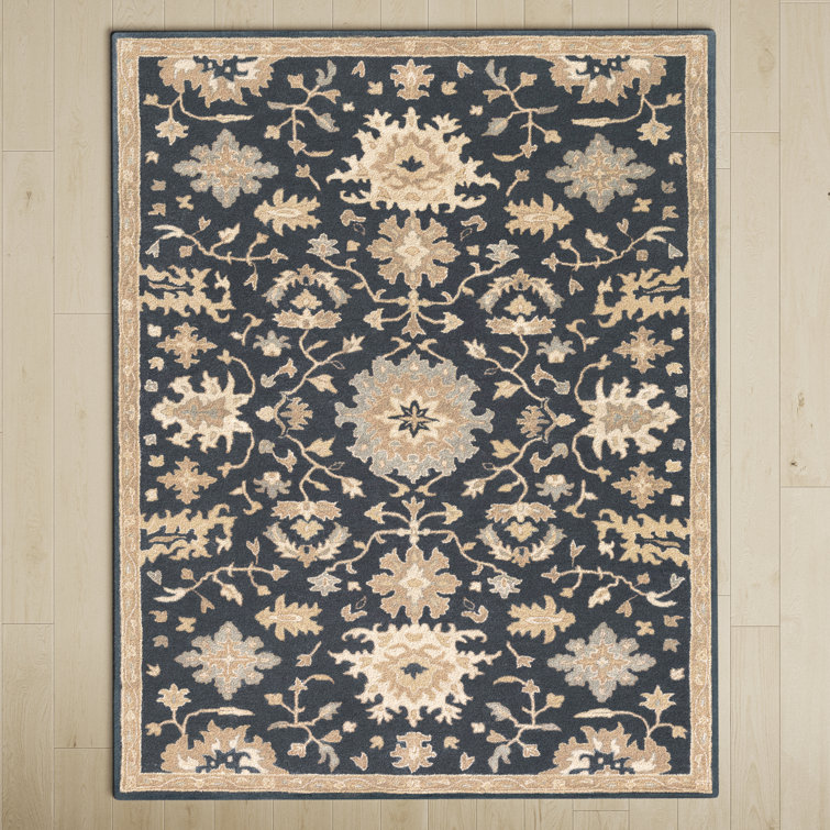 Arden Hand Tufted Wool Navy and Beige Floral Rug