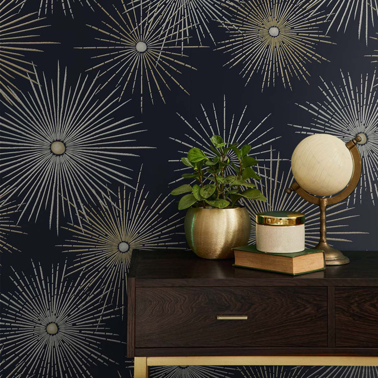 Midnight Blue and Gold Starburst Peel and Stick Wallpaper