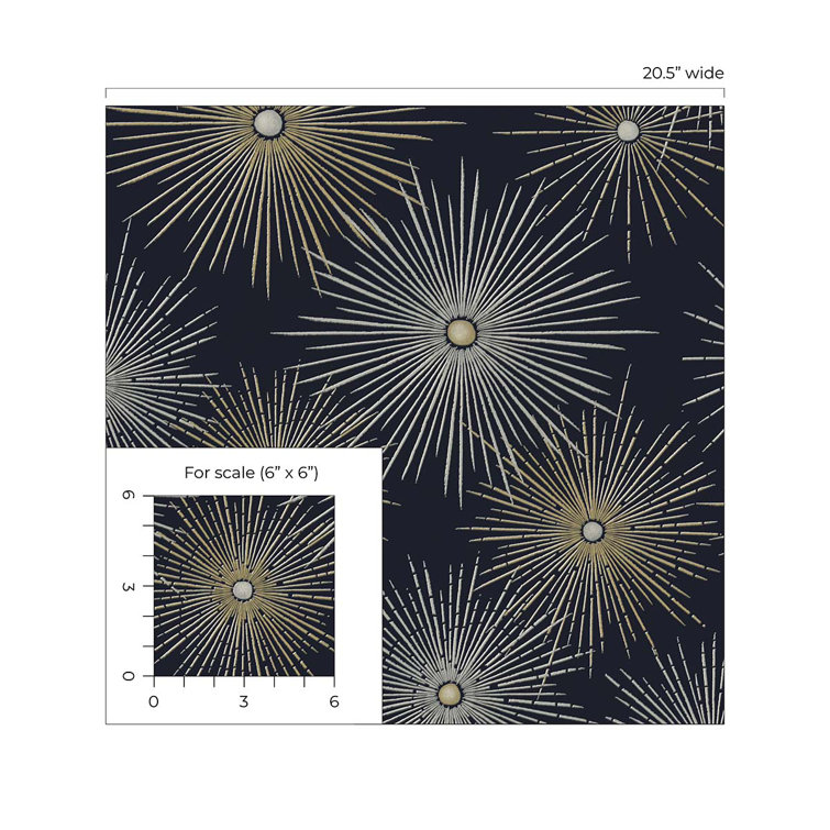 Midnight Blue and Gold Starburst Peel and Stick Wallpaper