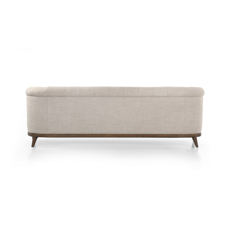 Beige Tufted Linen Sofa with Rolled Arms and Removable Cushions