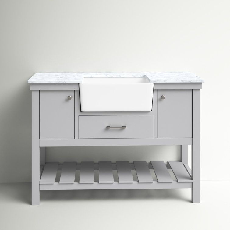 Gray Solid Wood and MDF Single Bathroom Vanity with Carrara Marble Top