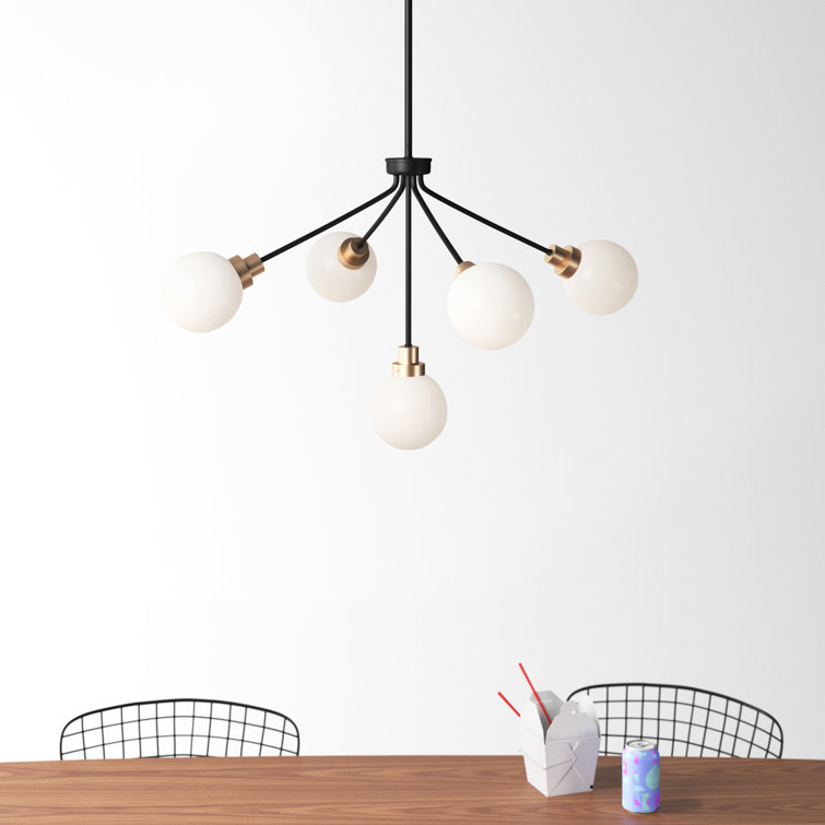 Andrea 5-Light Black and Brass Sputnik Chandelier with Frosted Glass Shades