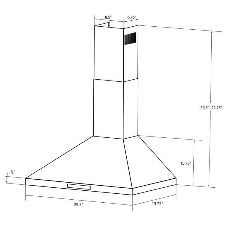 30-Inch Black Stainless Steel Convertible Wall Mount Range Hood
