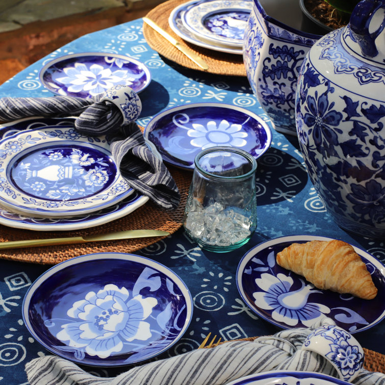 Blue and White Hand-Painted Ceramic Appetizer Plates Set