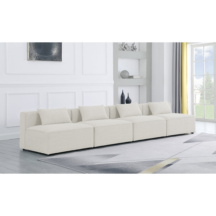 Cube 144'' Beige Linen Modular Armless Sofa