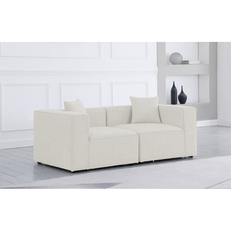 Elegant Cube 72'' Beige Linen Upholstered Loveseat