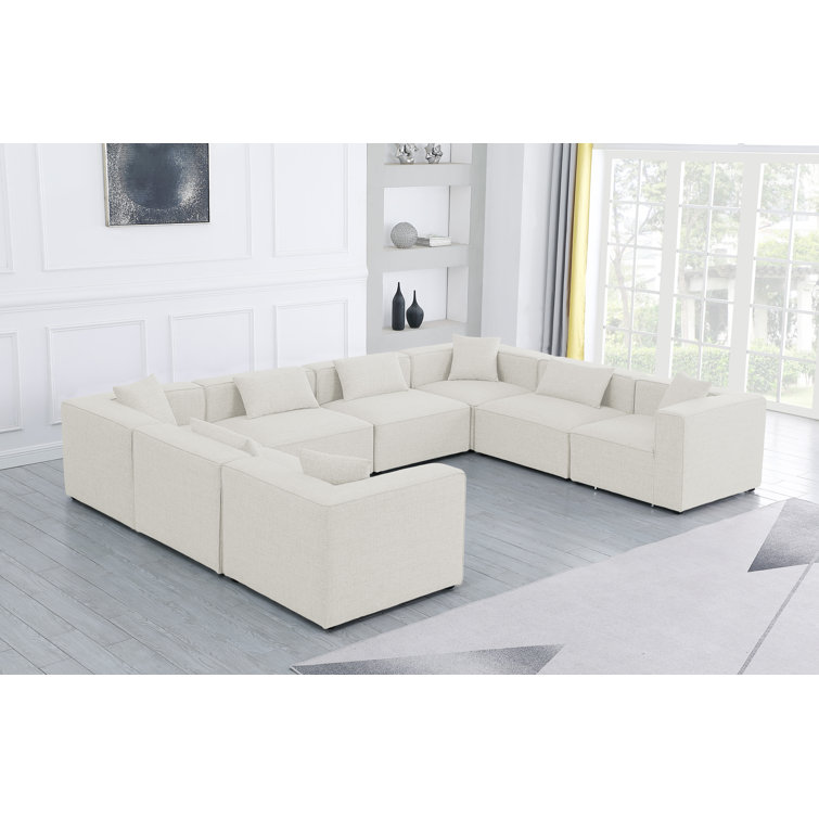 Elegant Cream Linen 8-Piece Modular Sectional Sofa