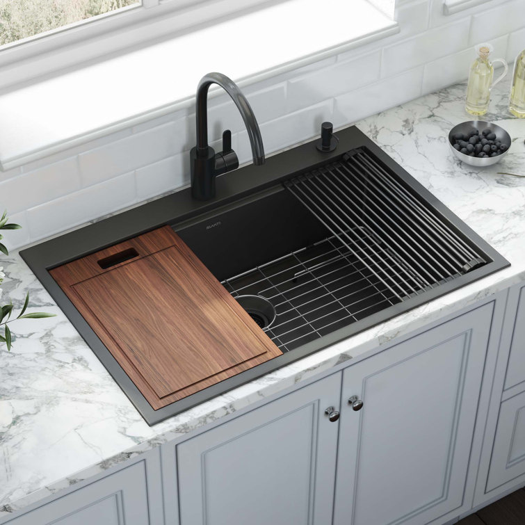 Ruvati 33" Matte Black Stainless Steel Workstation Kitchen Sink