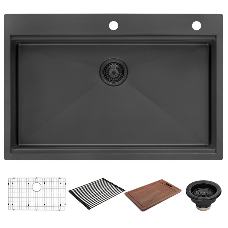 Ruvati 33" Matte Black Stainless Steel Workstation Kitchen Sink