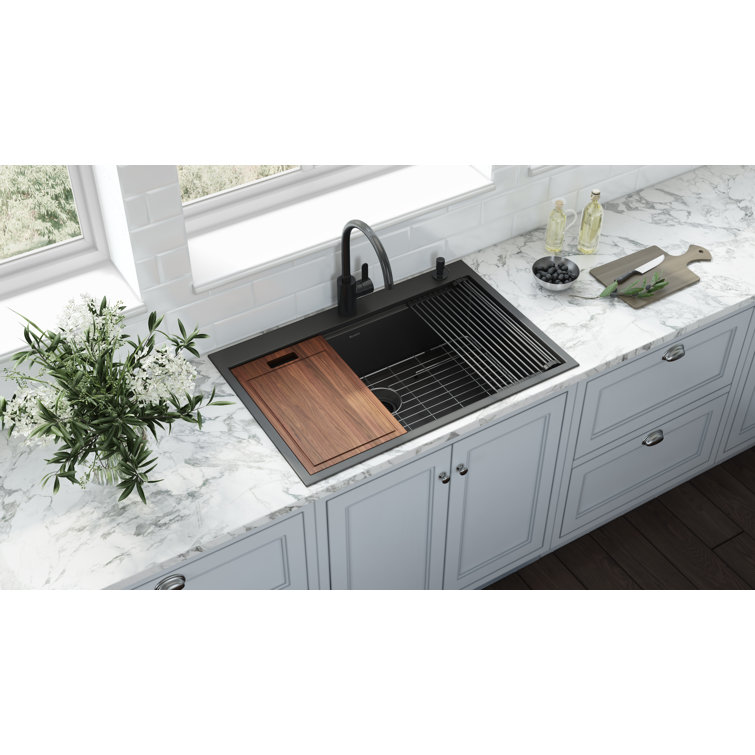 Ruvati 33" Matte Black Stainless Steel Workstation Kitchen Sink