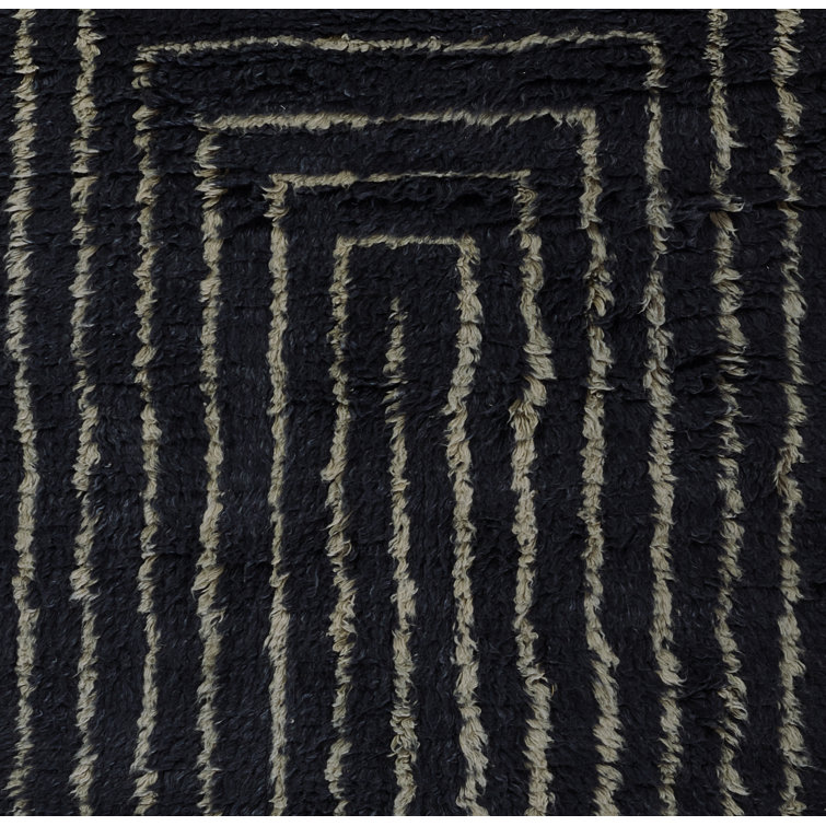 Hand-Knotted Black Wool Rectangular 9' x 12' Area Rug
