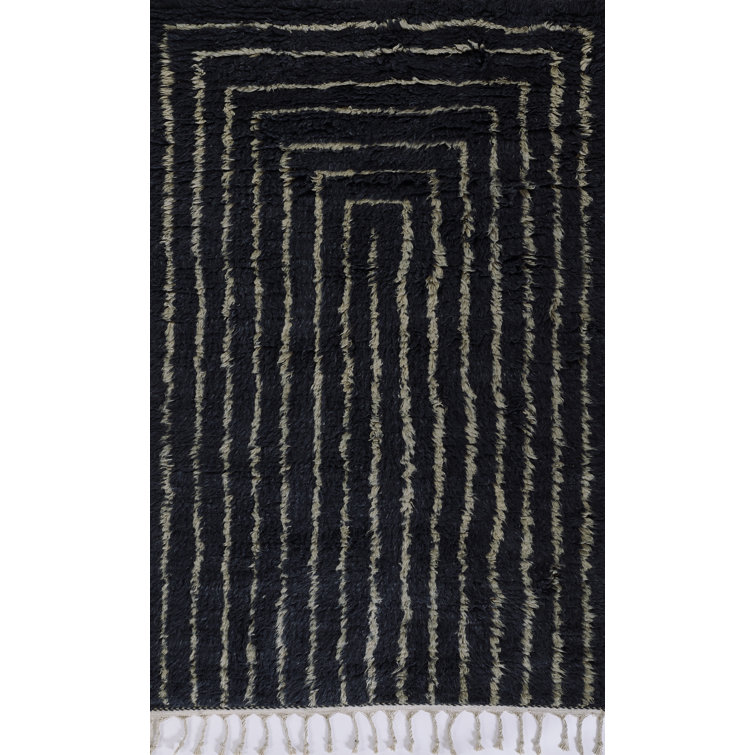 Hand-Knotted Black Wool Rectangular 9' x 12' Area Rug