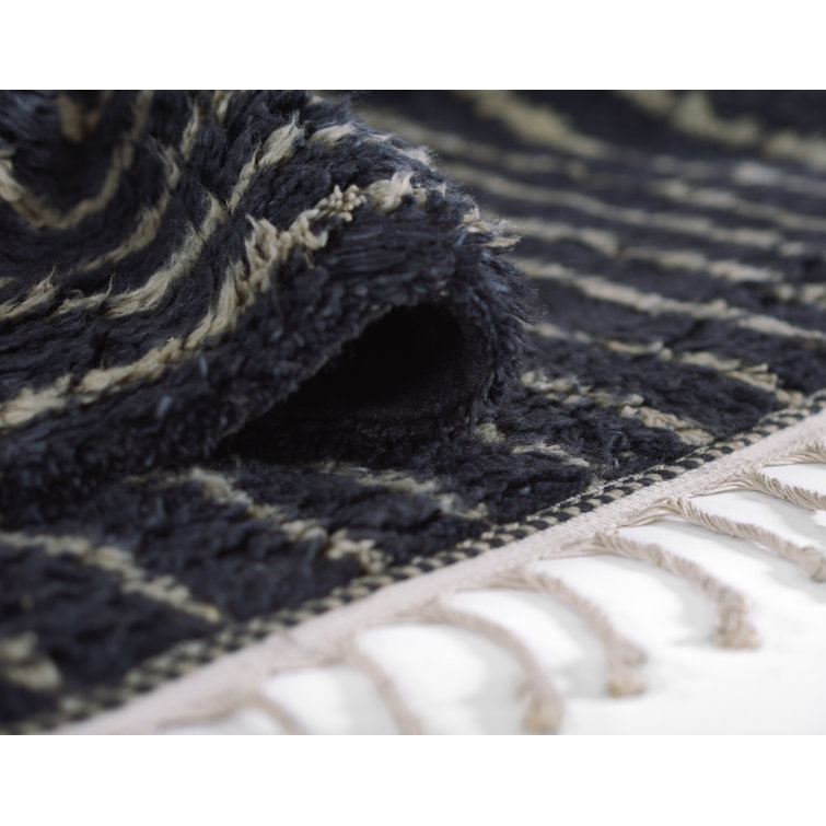 Hand-Knotted Black Wool Rectangular 9' x 12' Area Rug
