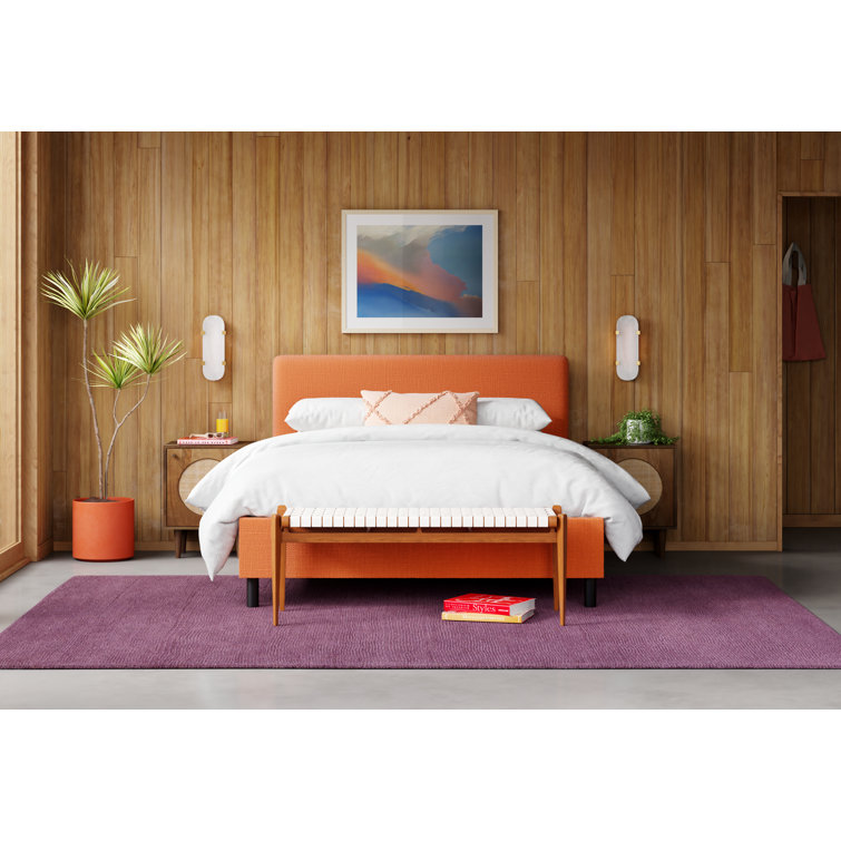 Dilan Sophisticated White Genuine Leather Bench with Mahogany Frame