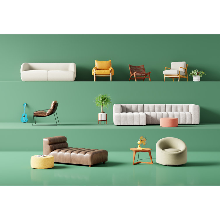Ramsay Contemporary Tan Leather & Wood Stationary Chaise