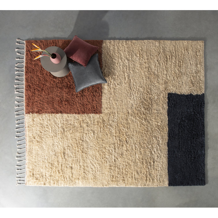 Handmade Red Beige Navy Wool Geometric Rug 5' x 8'