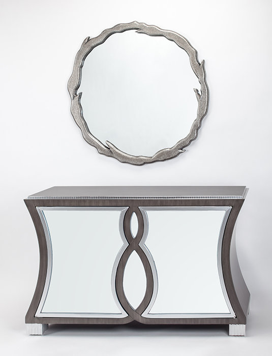 54.5'' Smoky Gray Mirrored Rectangular Sideboard