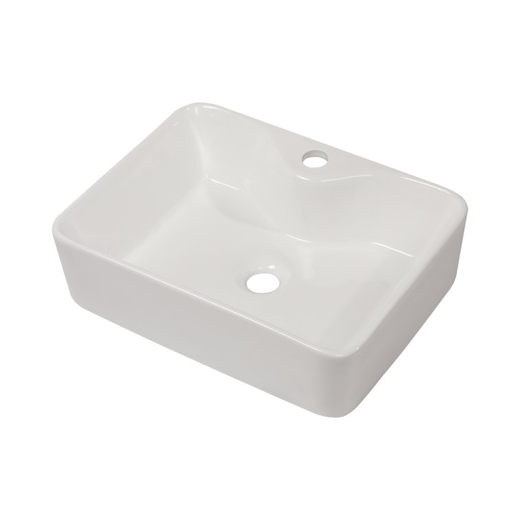16" x 12" White Ceramic Rectangular Bathroom Vessel Sink