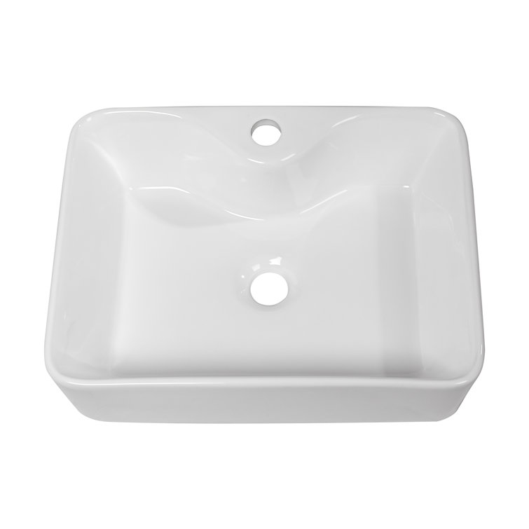 16" x 12" White Ceramic Rectangular Bathroom Vessel Sink