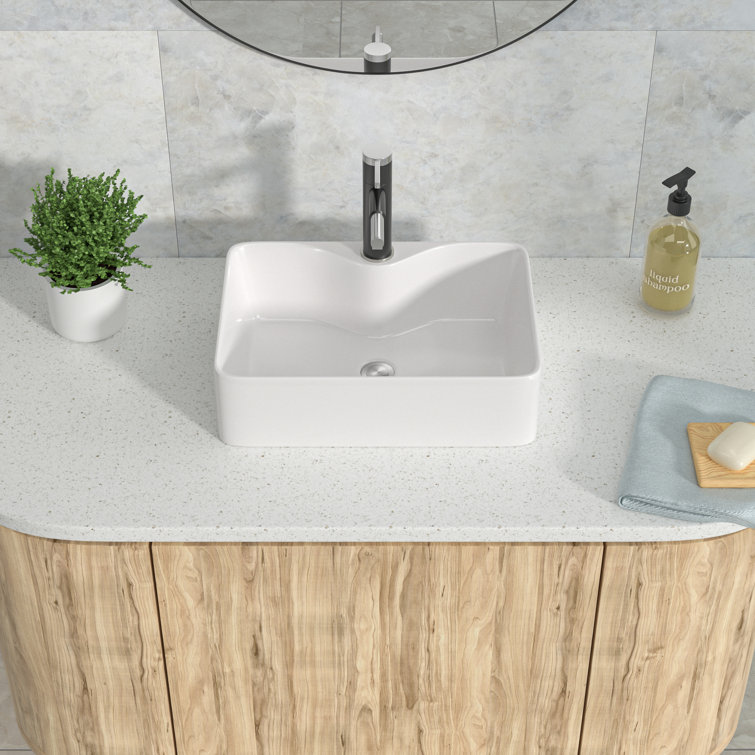 16" x 12" White Ceramic Rectangular Bathroom Vessel Sink
