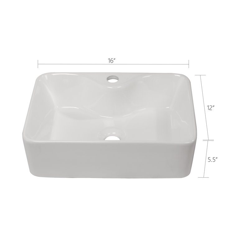 16" x 12" White Ceramic Rectangular Bathroom Vessel Sink