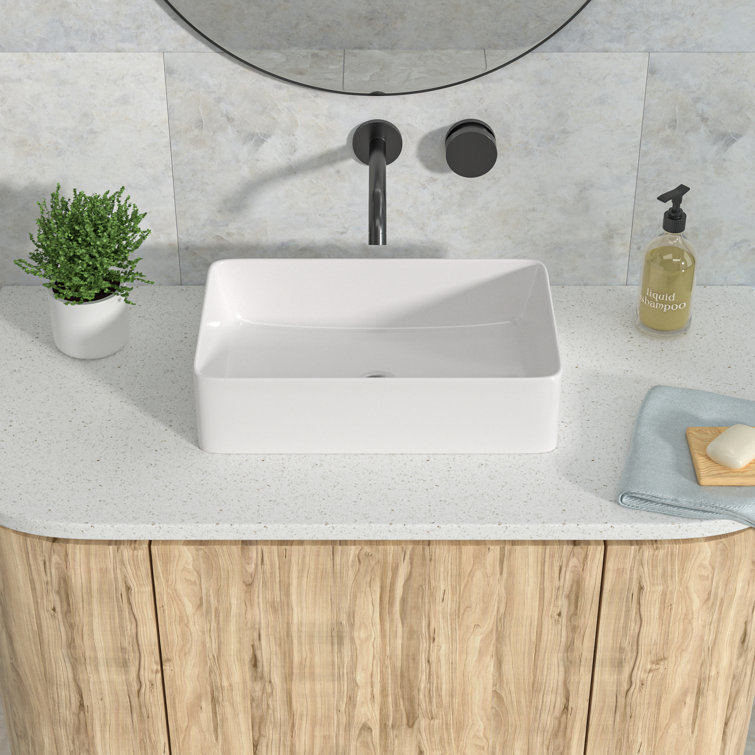21" x 14" White Ceramic Rectangular Vessel Sink