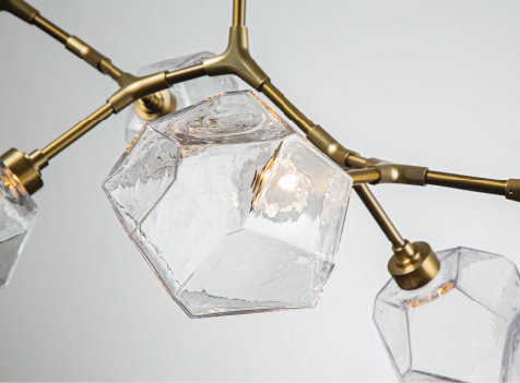 Gem Modern Vine 50" LED Chandelier in Gilded Brass with Clear Shades
